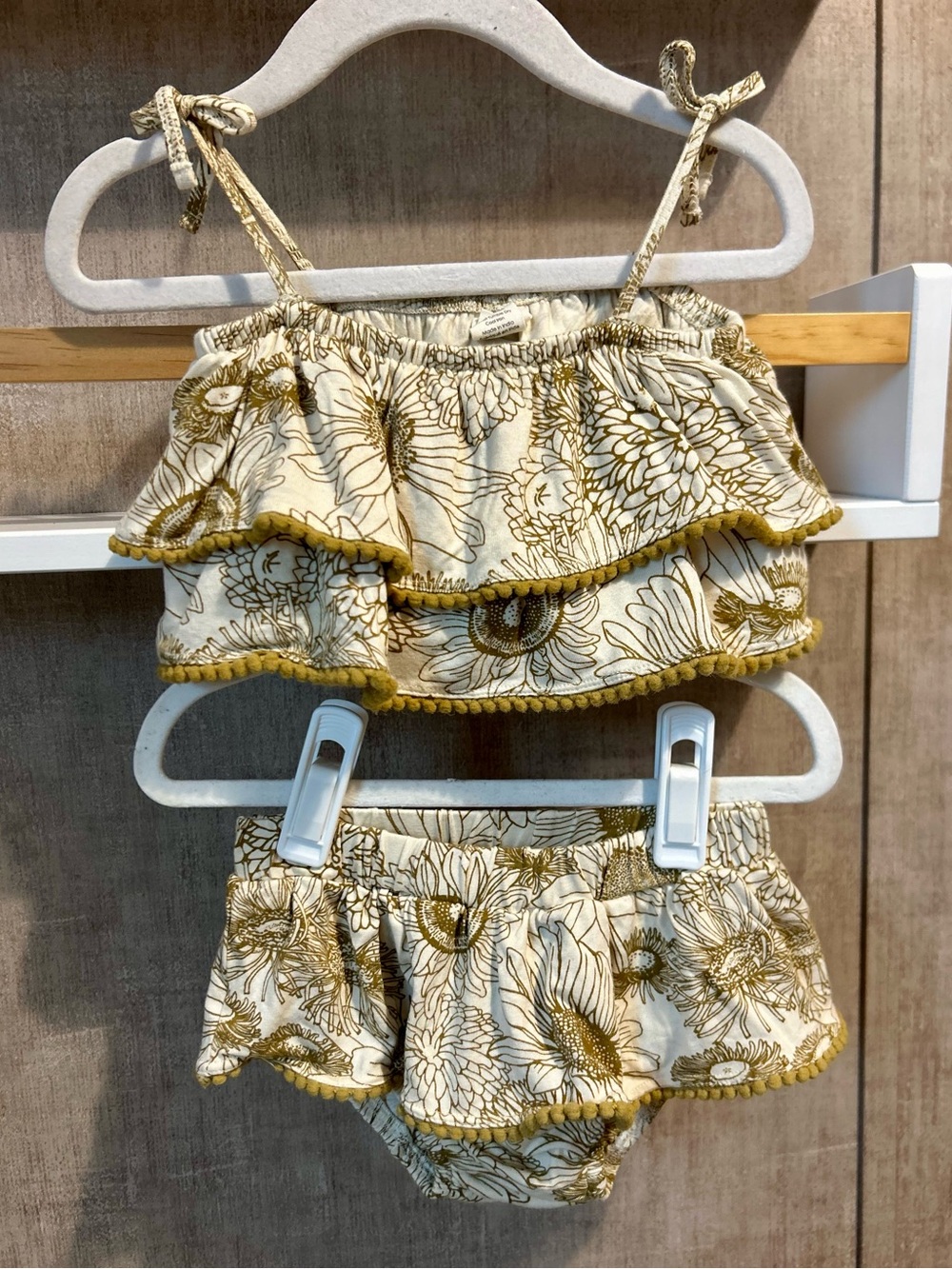 kate quinn Cream Floral Ruffle Two-Piece bloomer Set with Mustard Trim